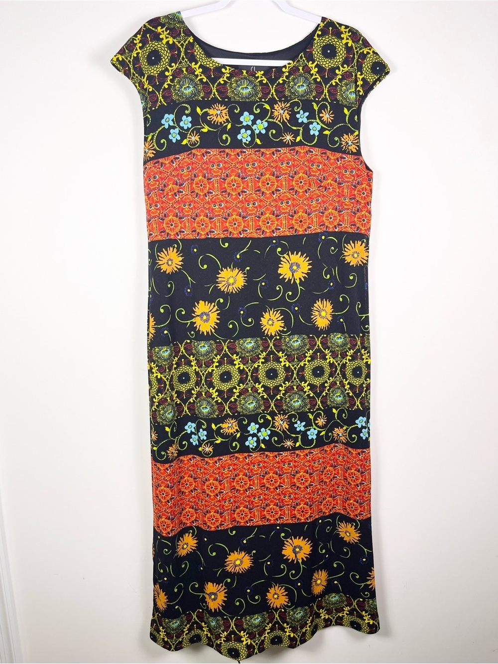 Vintage Carole Little Women Boho Floral Stripe Patchwork Maxi/Midi Dress Size 14